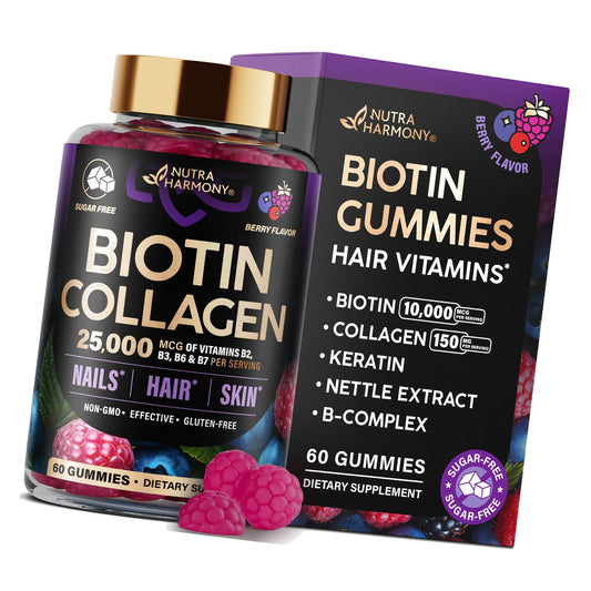 Biotin Gummies for Hair Growth Support - for Women & Men - Berry, 60 Gummy