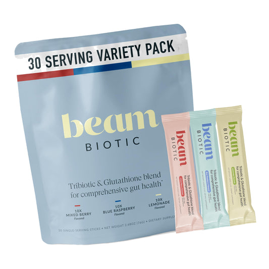 BEAM Biotic Probiotics for Women & Men – Gut Health for Women & Men, Digestive Health with Pre, Pro & Postbiotics + Glutathione, Daily Probiotic Drink for Bloating Relief, Variety Pack, 30 Servings
