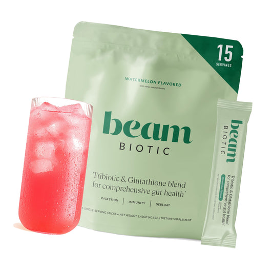 BEAM Biotic Probiotics for Women & Men – Gut Health for Women & Men, Digestive Health with Pre, Pro & Postbiotics + Glutathione, Daily Probiotic Drink for Bloating Relief, Watermelon, 15 Servings