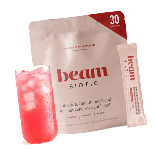 BEAM Biotic Probiotics for Women & Men – Gut Health for Women & Men, Digestive Health with Pre, Pro & Postbiotics + Glutathione, Daily Probiotic Drink for Bloating Relief, Mixed Berry, 30 Servings