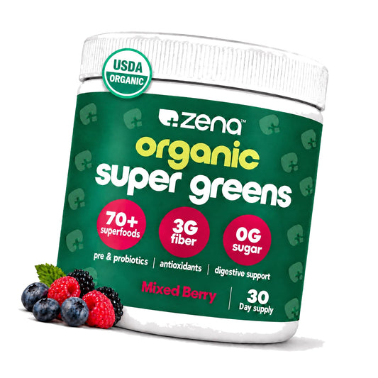 Zena Nutrition Organic Super Greens Powder, Mixed Berry, 30 Servings
