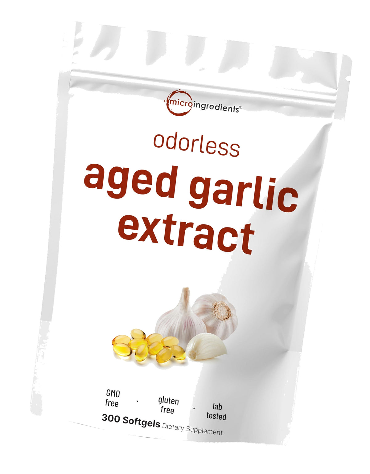 Micro Ingredients Aged Odorless Garlic, 300 Softgels | 2 Years Aged Garlic Extract | Grown Allium Sativum Bulb | Natural Herbal Supplements | Non-GMO, Gluten Free