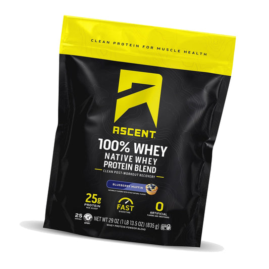 Ascent 100% Whey Protein Powder, Blueberry Muffin, 1.7 lb, Daily Protein