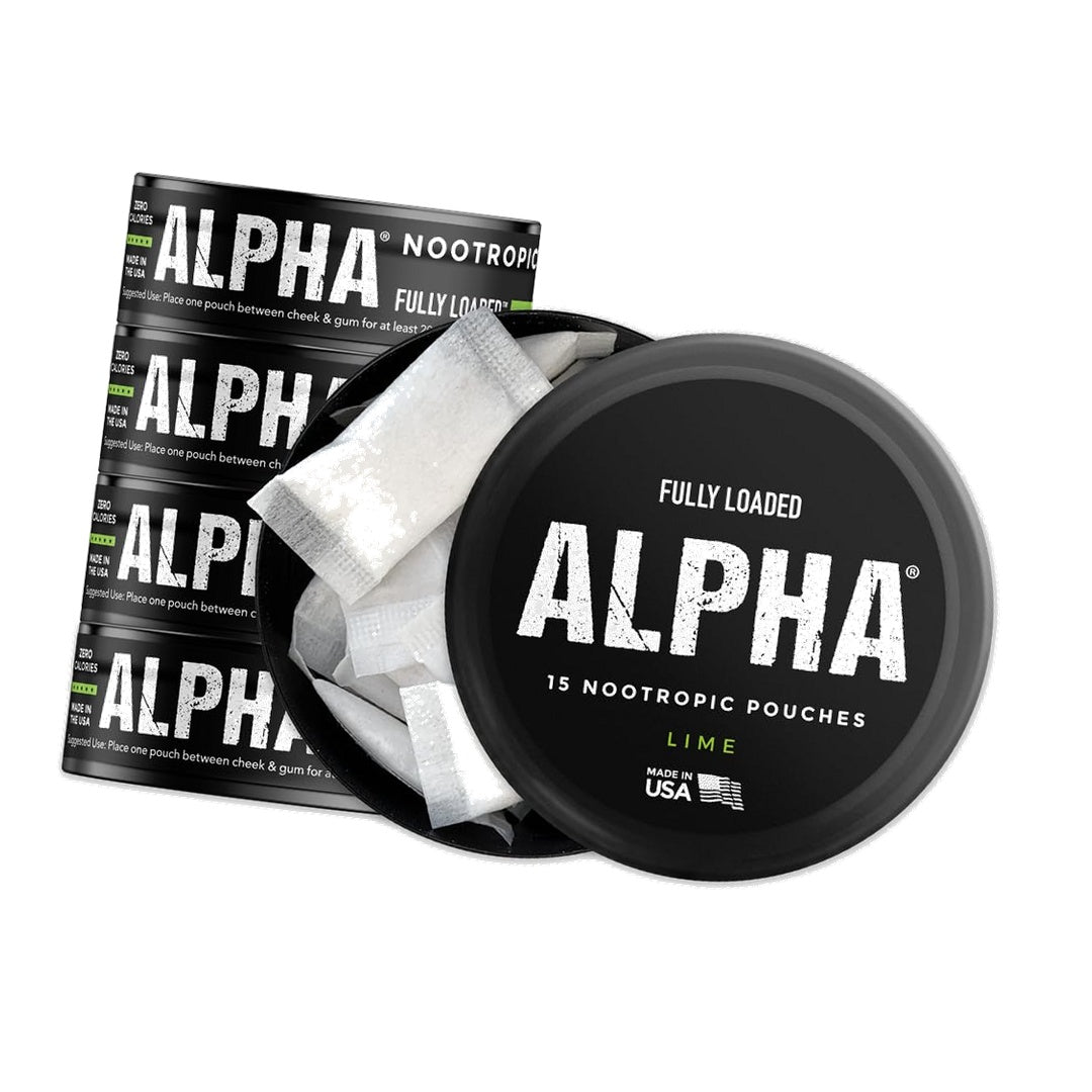 Fully Loaded Alpha Nootropic Pouches (Lime) - 5 Cans - 15 Pouches per can - Effective Nootropic Delivery, Nic Pouch Replacement - Faster Absorption, Alpha GPC, L-Tyrosine, GABA