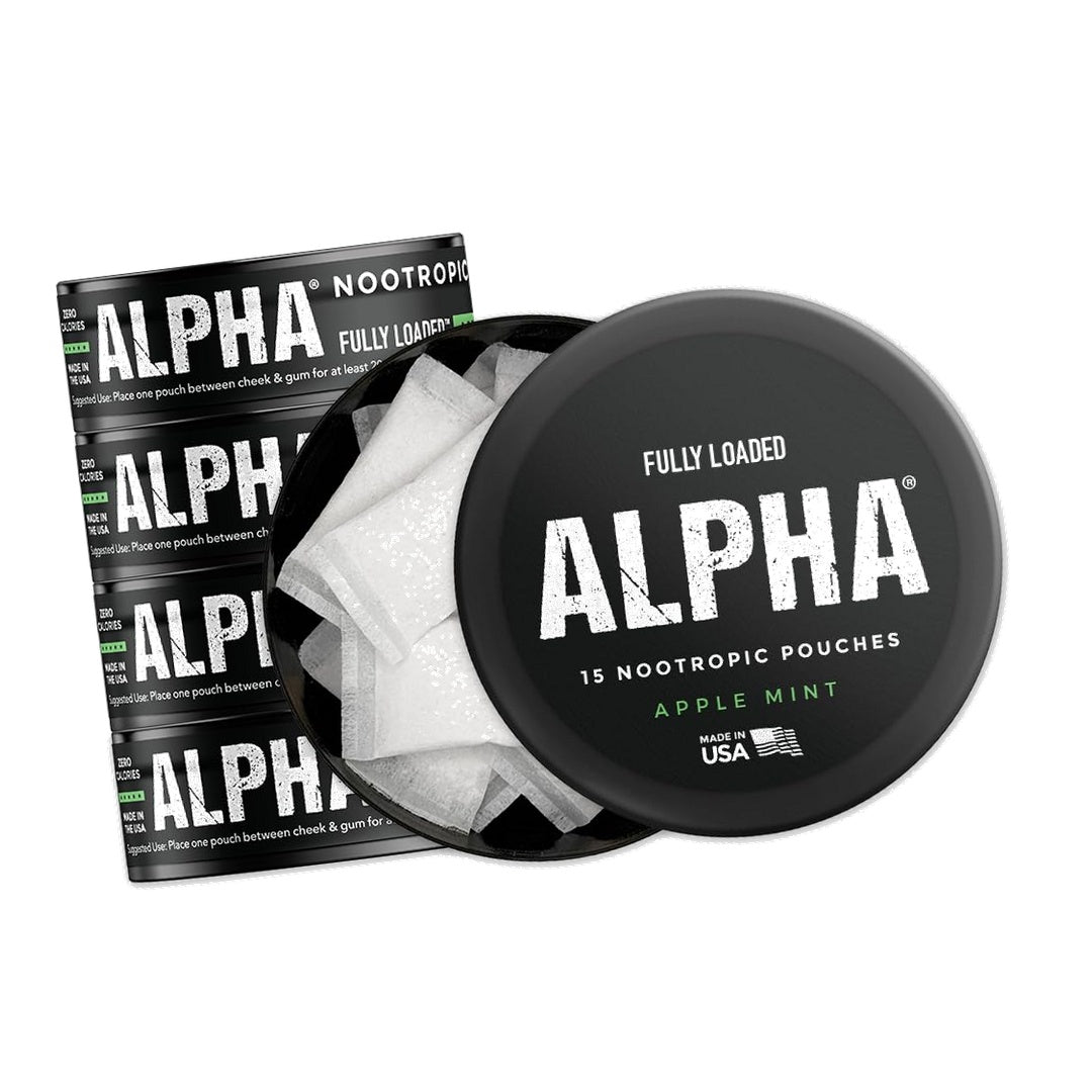 Fully Loaded Alpha Nootropic Pouches (Apple Mint) - 5 Cans - 15 Pouches per can - Effective Nootropic Delivery, Nic Pouch Replacement - Faster Absorption, Alpha GPC, L-Tyrosine, GABA