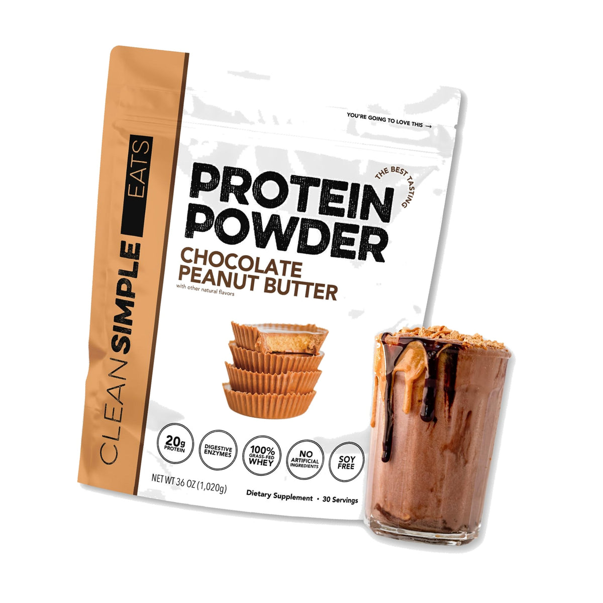 Clean Simple Eats Whey Protein Powder, Chocolate Peanut Butter, 30 Servings