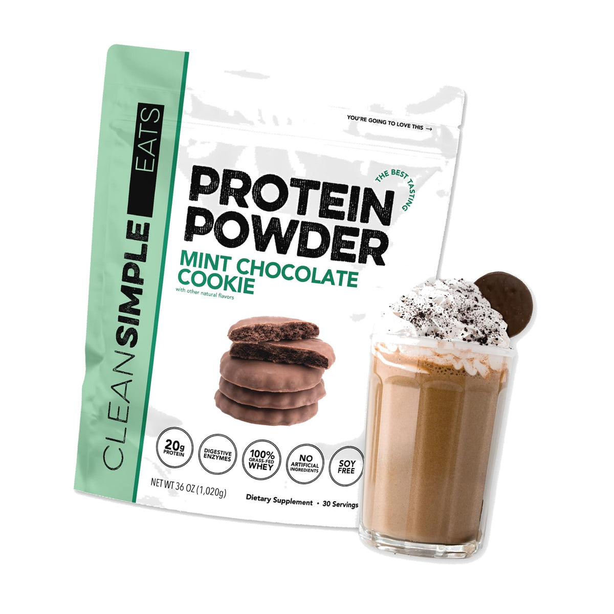 Clean Simple Eats Whey Protein Powder, Mint Chocolate Cookie, 30 Servings
