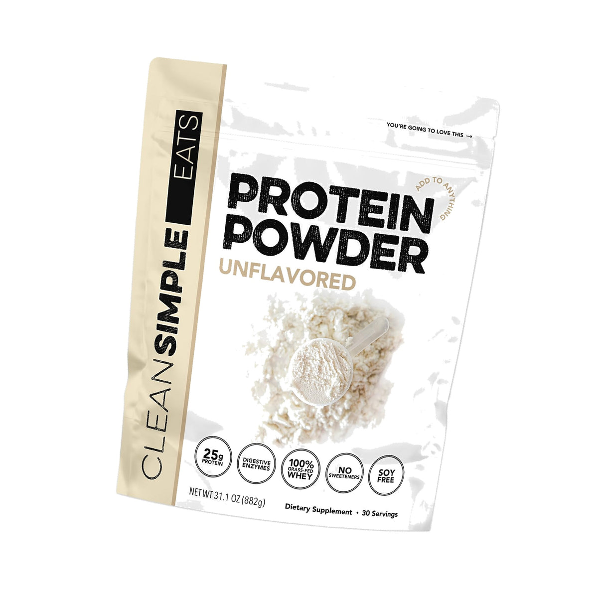 Clean Simple Eats Whey Isolate Protein Powder, Unflavored, 30 Servings