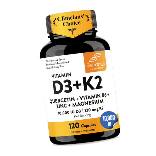 Vitamin D3 K2 10000 IU 120mcg Magnesium Zinc B6 Quercetin Capsules 120 Ct