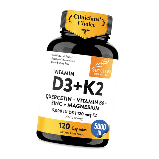 Vitamin D3 K2 5000 IU 120mcg Magnesium Zinc B6 Quercetin Capsules 120 Count