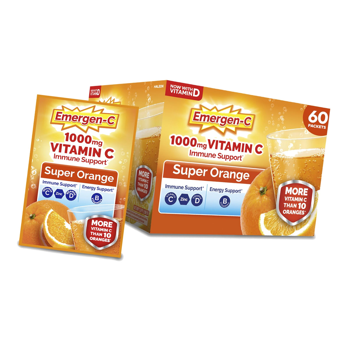 Emergen-C Vitamin C 1000mg Immune Support Powder, Orange, 60 Packets