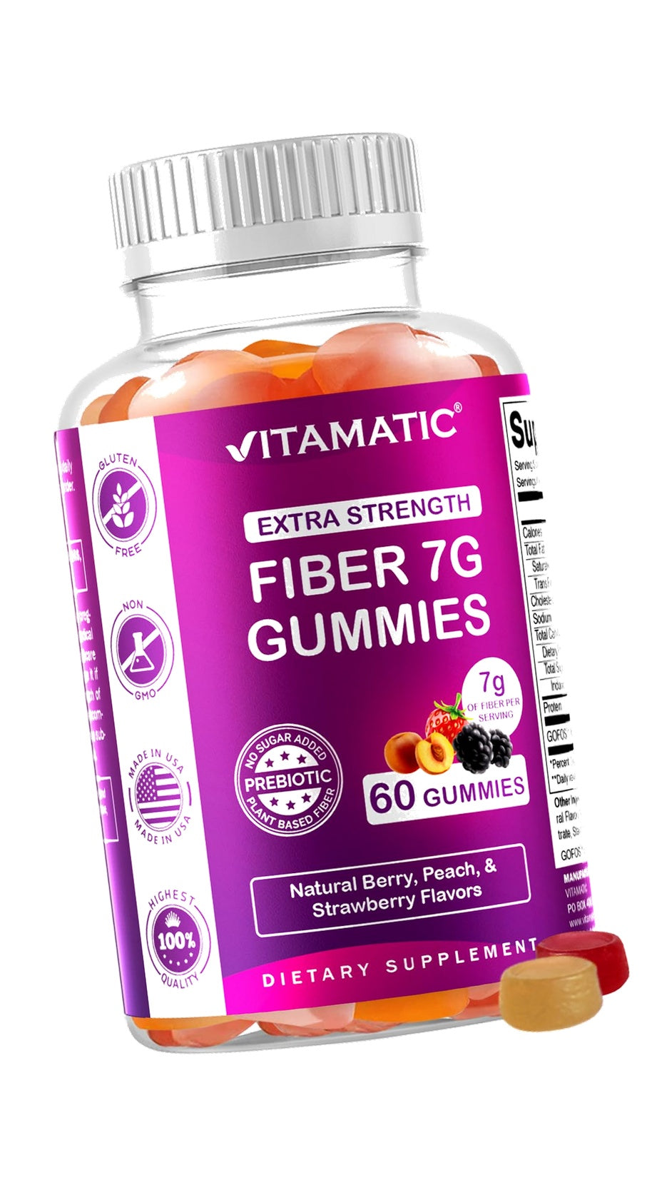 Vitamatic Extra Strength Prebiotic 7g Fiber, 60 Pectin-Based Gummies