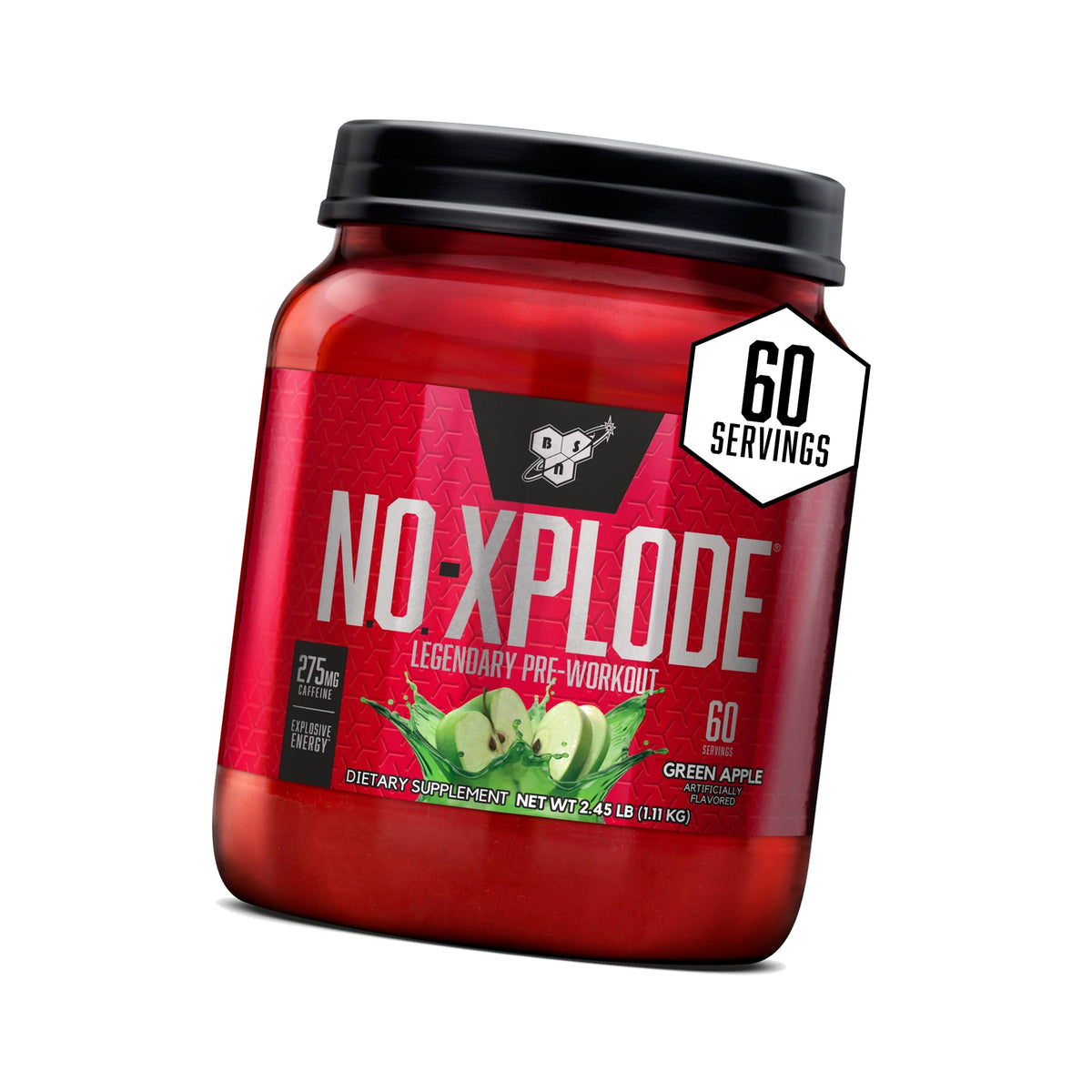BSN N.O.-Xplode Pre Workout Powder, Green Apple, 60 Servings, 2.45 lb