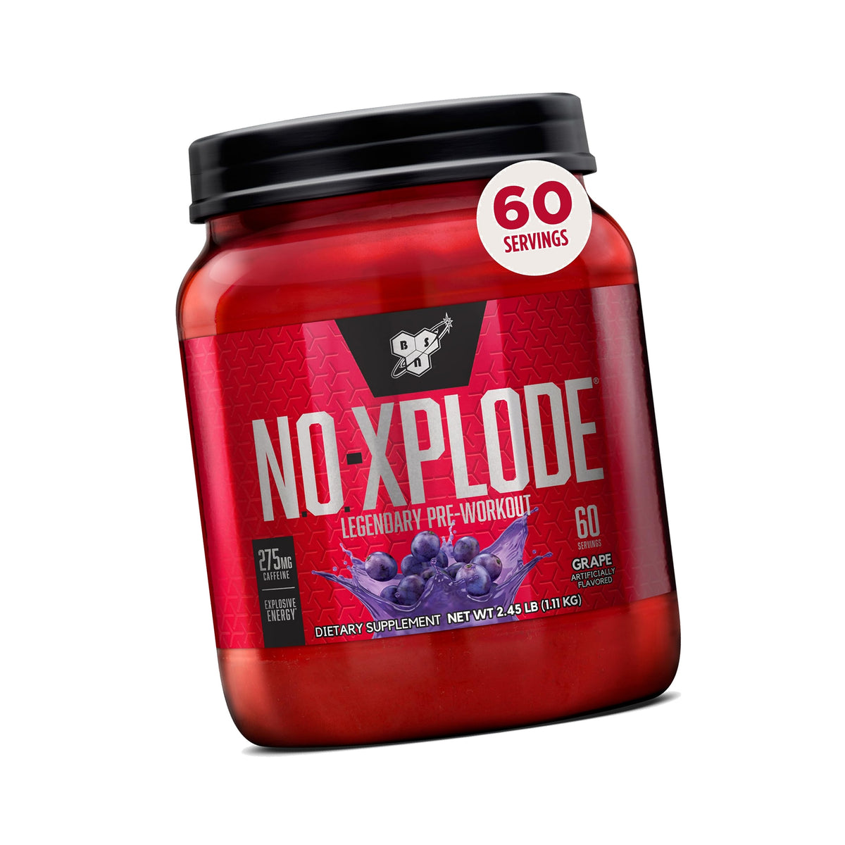 BSN N.O.-XPLODE Pre Workout Powder with Creatine, Grape, 60 Servings