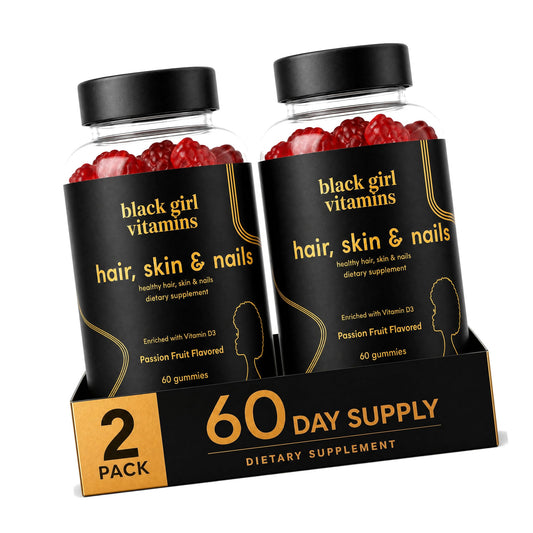 Black Girl Vitamins - Hair, Skin, and Nails Gummies with Biotin (6000 mcg), Zinc, Gelatin Free, Vitamin A, and Vitamin E - Gluten-Free. Made in The USA (Passion Fruit, 120 Count) 60 Day Supply