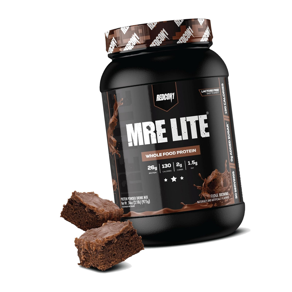 REDCON1 MRE LITE Whole Food Protein Powder, Fudge Brownie - Lactose Free & Sugar Free Meal Replacement with Animal Protein Blends - Easy to Digest Formula - Only 2g Carb per Serving (30 Servings)