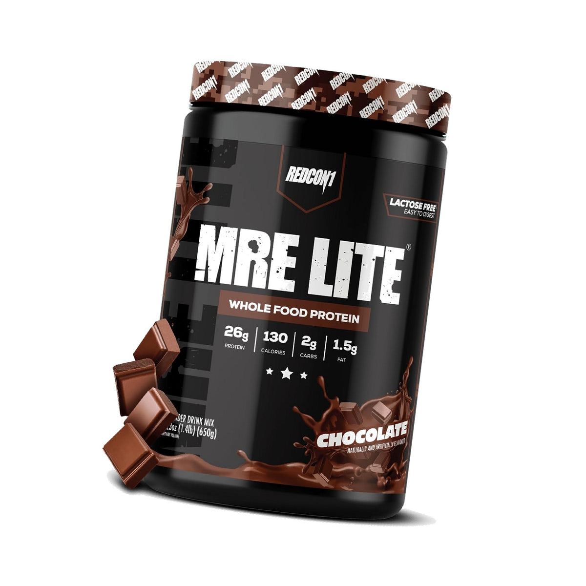 REDCON1 MRE LITE Whole Food Protein Powder | Chocolate | Lactose Free & Sugar Free Meal Replacement with Animal Protein Blends, Easy to Digest Formula (20 Servings)