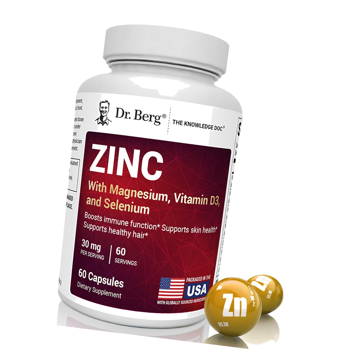 Dr. Berg Zinc 30 mg (60 Capsules) – High Potency 7-in-1 Immune Support Formula – Chelated Zinc with Vitamin D & Selenium for Healthy Skin, Hair & Daily Wellness – No Fillers, 4X Tested*