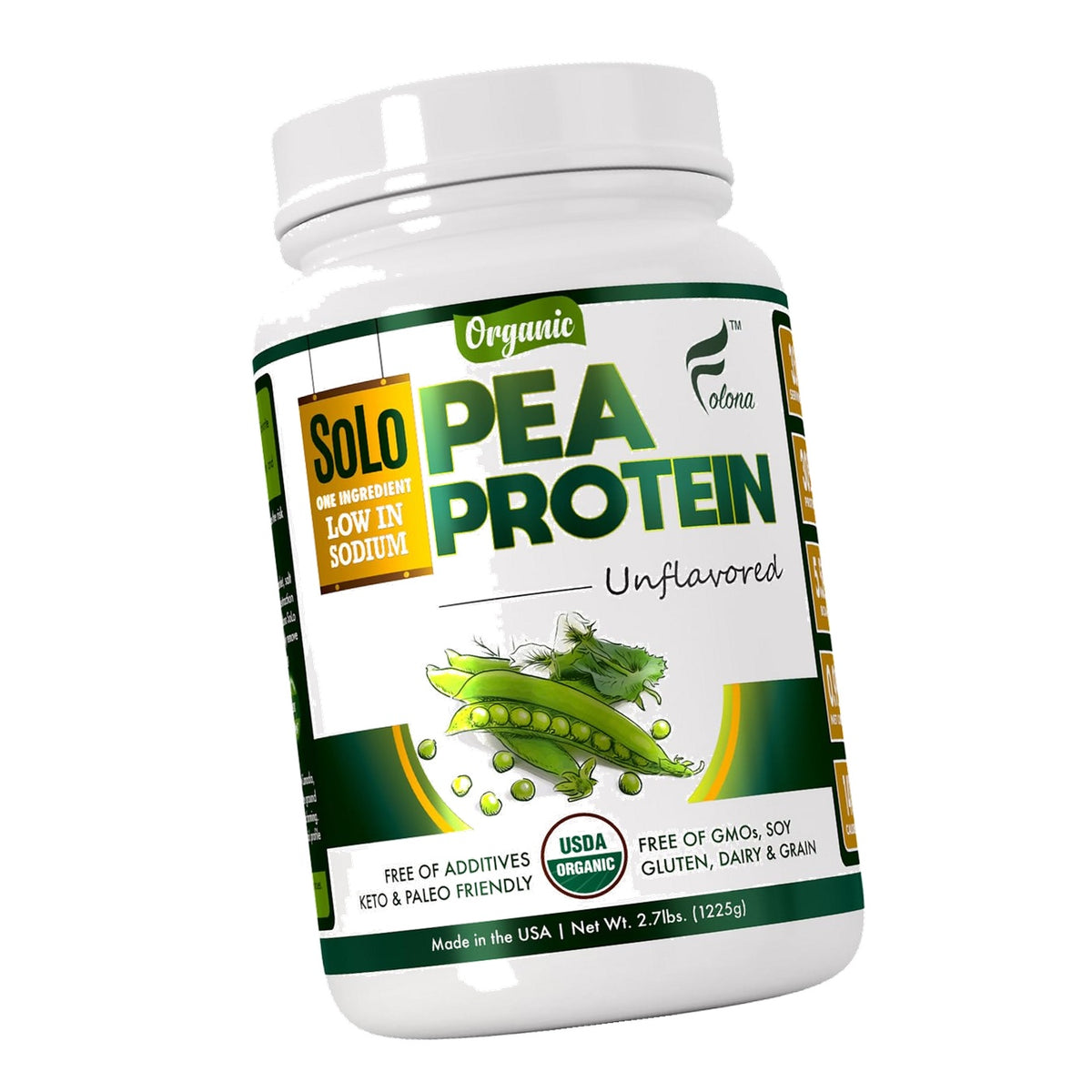 SOLO Organic Pea Protein Isolate, Unflavored Vegan Protein Powder (2.7 lbs)