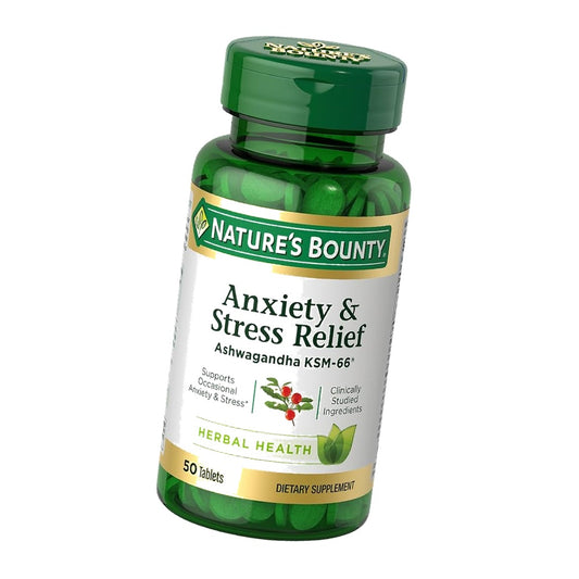 Nature's Bounty Stress Relief Ashwagandha KSM 66 Tablets, 50 Count