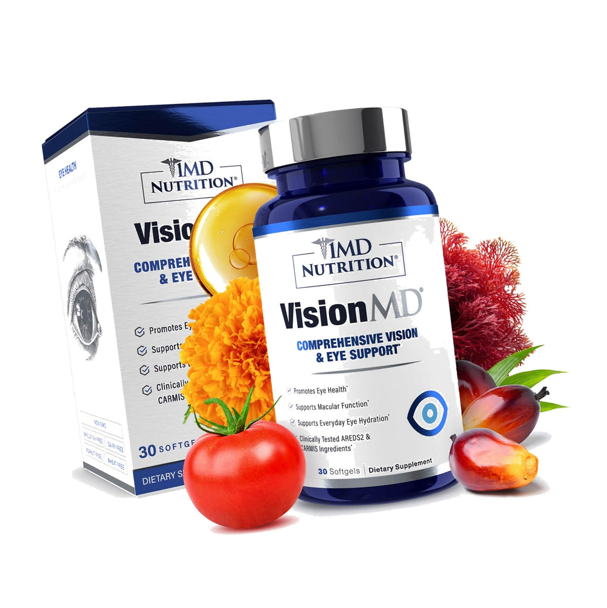 1MD Nutrition VisionMD Eye Vitamin CARMIS - Eye Supplement for Adults - with OptiLut Lutein & Zeaxanthin - Supports Vision Health Care, Everyday Eye Strain, & Occasional Dry Eye - 30 Softgels