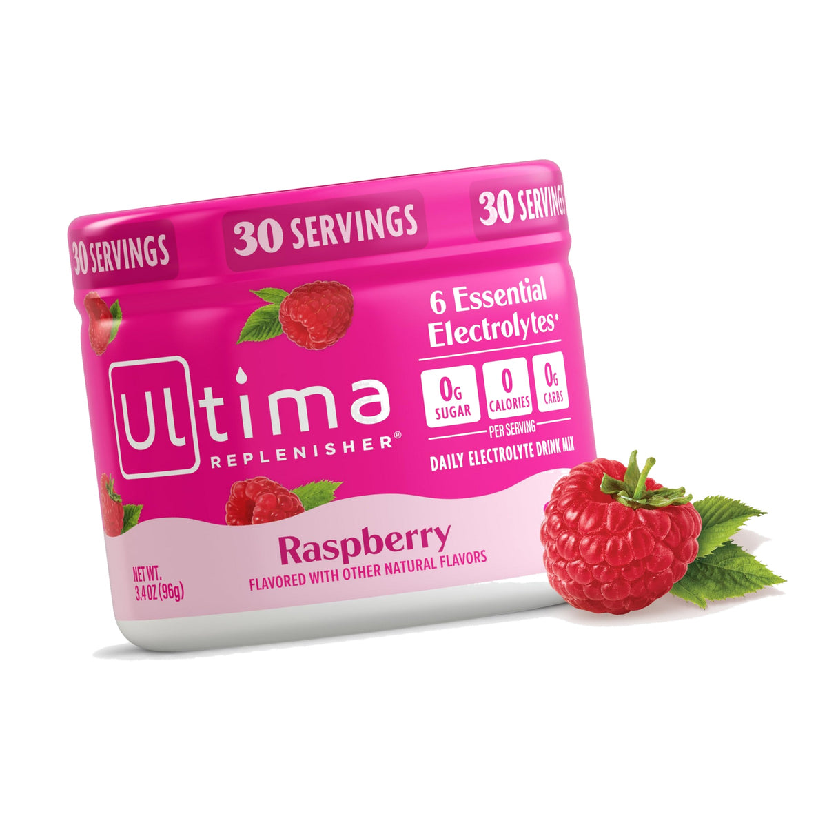 Ultima Replenisher Raspberry Electrolytes Powder, 30-Serving Canister