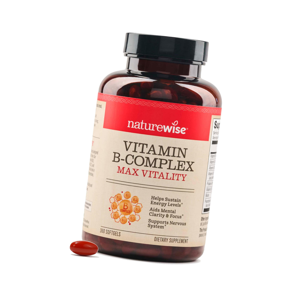 NatureWise Vitamin B Complex for Women and Men - with Folic Acid Biotin B1 B2 B3 B6 B12 - Support Cellular Energy & Mental Clarity - Gluten & Dairy Free - 360 Softgels[1-Year Supply]