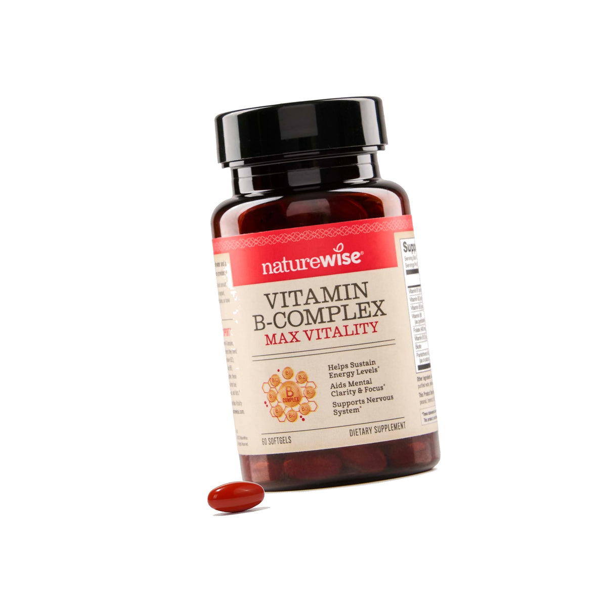 NatureWise Vitamin B Complex for Women and Men - with Folic Acid Biotin B1 B2 B3 B6 B12 - Support Cellular Energy & Mental Clarity - Gluten & Dairy Free - 60 Softgels[2-Month Supply]