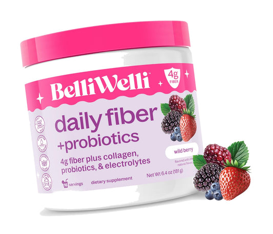 Belli Welli Fiber Supplement Powder with Prebiotics for Digestive Health and GLP-1 Support, Soluble Fiber for Gut Health & Debloat, Keto, Gluten Free, 16 Servings (1 Pack) Wild Berry