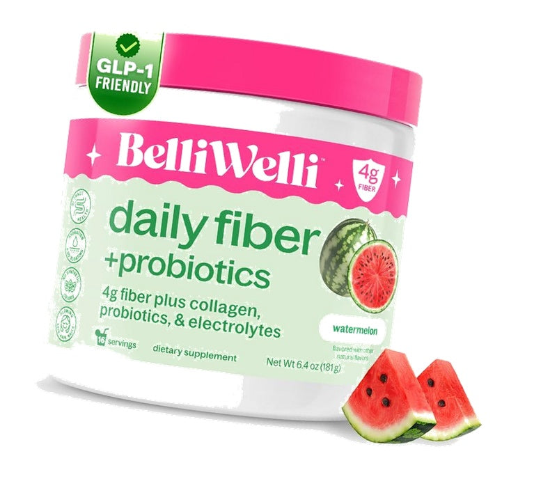 Belli Welli Fiber Supplement Powder with Prebiotics for Digestive Health and GLP-1 Support, Soluble Fiber for Gut Health & Debloat, Keto, Gluten Free, 16 Servings (1 Pack) Watermelon
