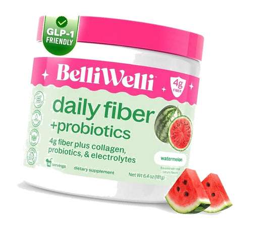 Belli Welli Fiber Supplement Powder with Prebiotics for Digestive Health and GLP-1 Support, Soluble Fiber for Gut Health & Debloat, Keto, Gluten Free, 16 Servings (1 Pack) Watermelon