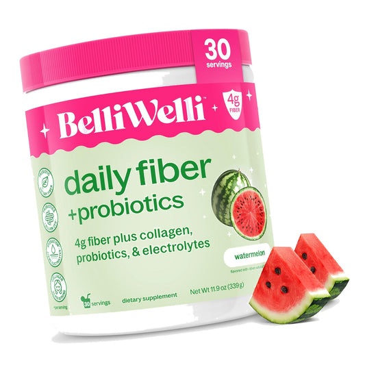 Belli Welli Fiber Supplement Powder with Prebiotics for Digestive Health and GLP-1 Support, Soluble Fiber for Gut Health & Debloat, Keto, Gluten Free, 30 Servings (1 Pack) Watermelon