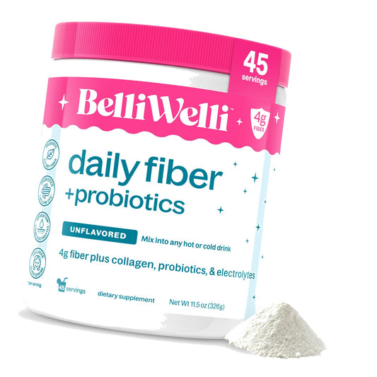 Belli Welli Fiber Supplement Powder with Prebiotics for Digestive Health and GLP-1 Support, Soluble Fiber for Gut Health & Debloat, Keto, Gluten Free, 45 Servings (1 Pack) Unflavored