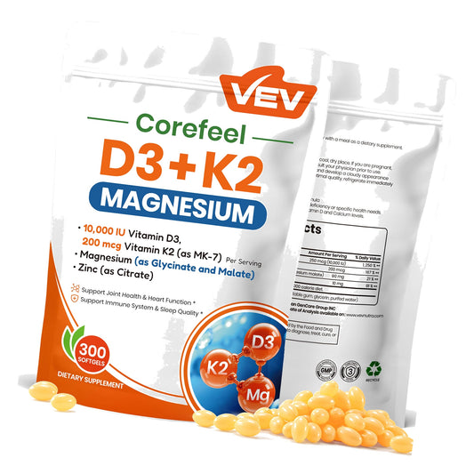 VEV Corefeel Vitamin D3 K2 10,000 IU Magnesium Supplement, 300 Softgels