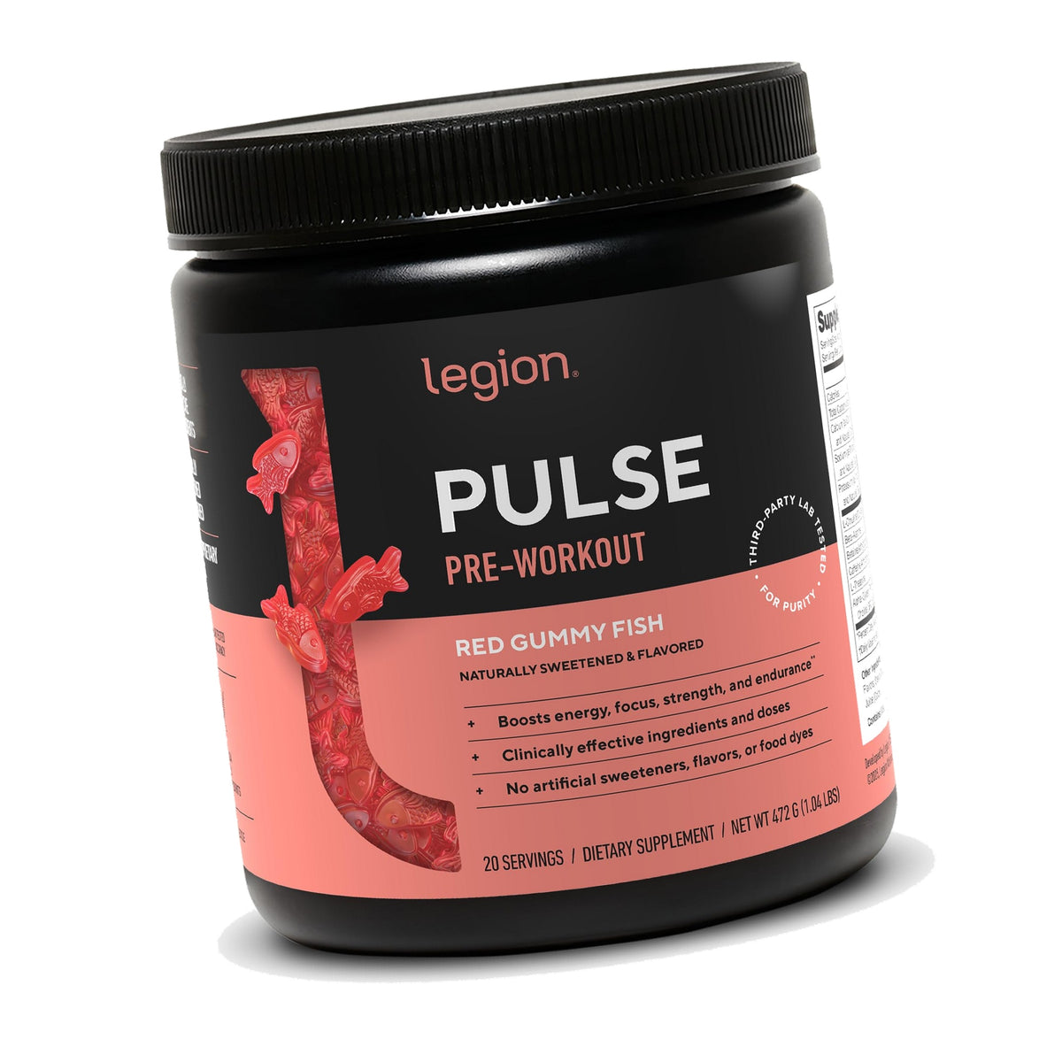 Legion Pulse Pre-Workout, 350mg Caffeine, Nitric Oxide, Red Gummy Fish