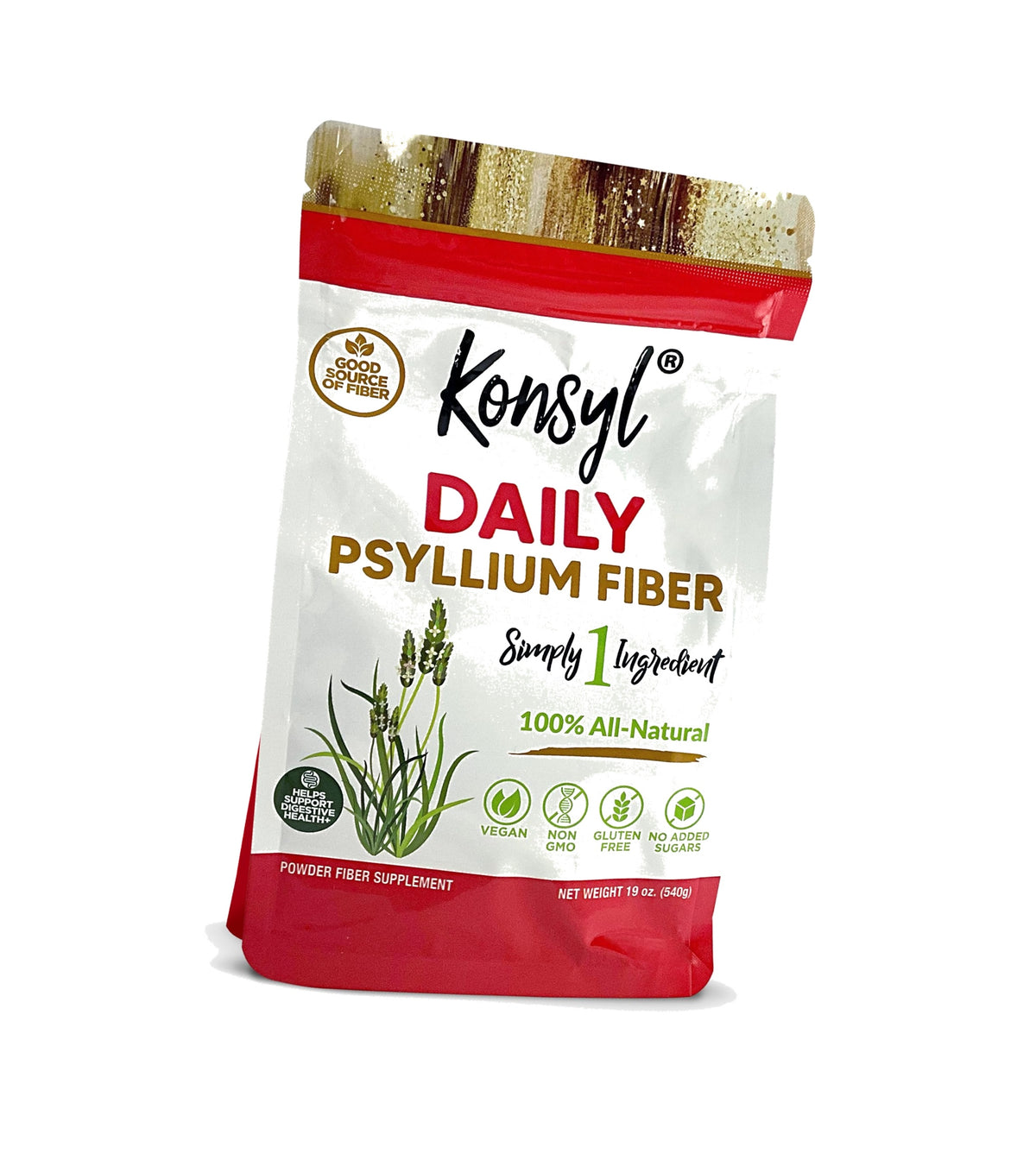 Konsyl Daily Psyllium Fiber Powder - 19oz, 90 Servings, Natural Unflavored Soluble Dietary Fiber Supplement - Psyllium Husk Prebiotic for Digestive Support and Gut Health - Sugar Free, Keto & Vegan