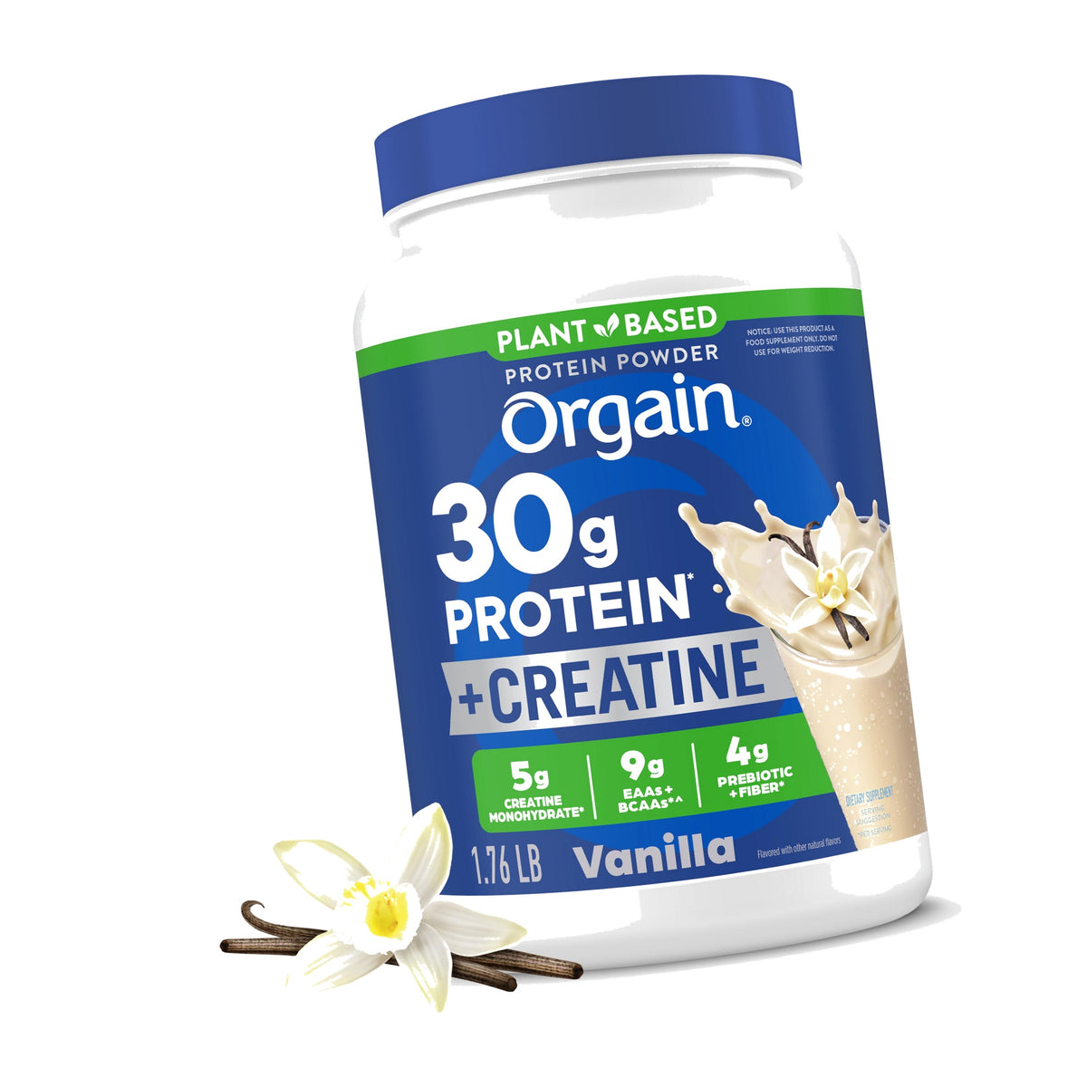 Orgain Organic Vegan 30g Protein Powder + 5g Creatine, Vanilla, 2.01 lb
