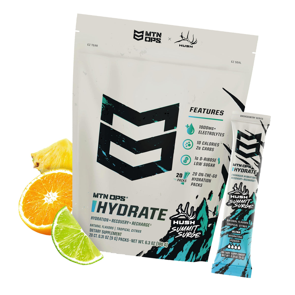 MTN OPS Hydrate Sugar Free Electrolyte Packets, Hush Summit Surge