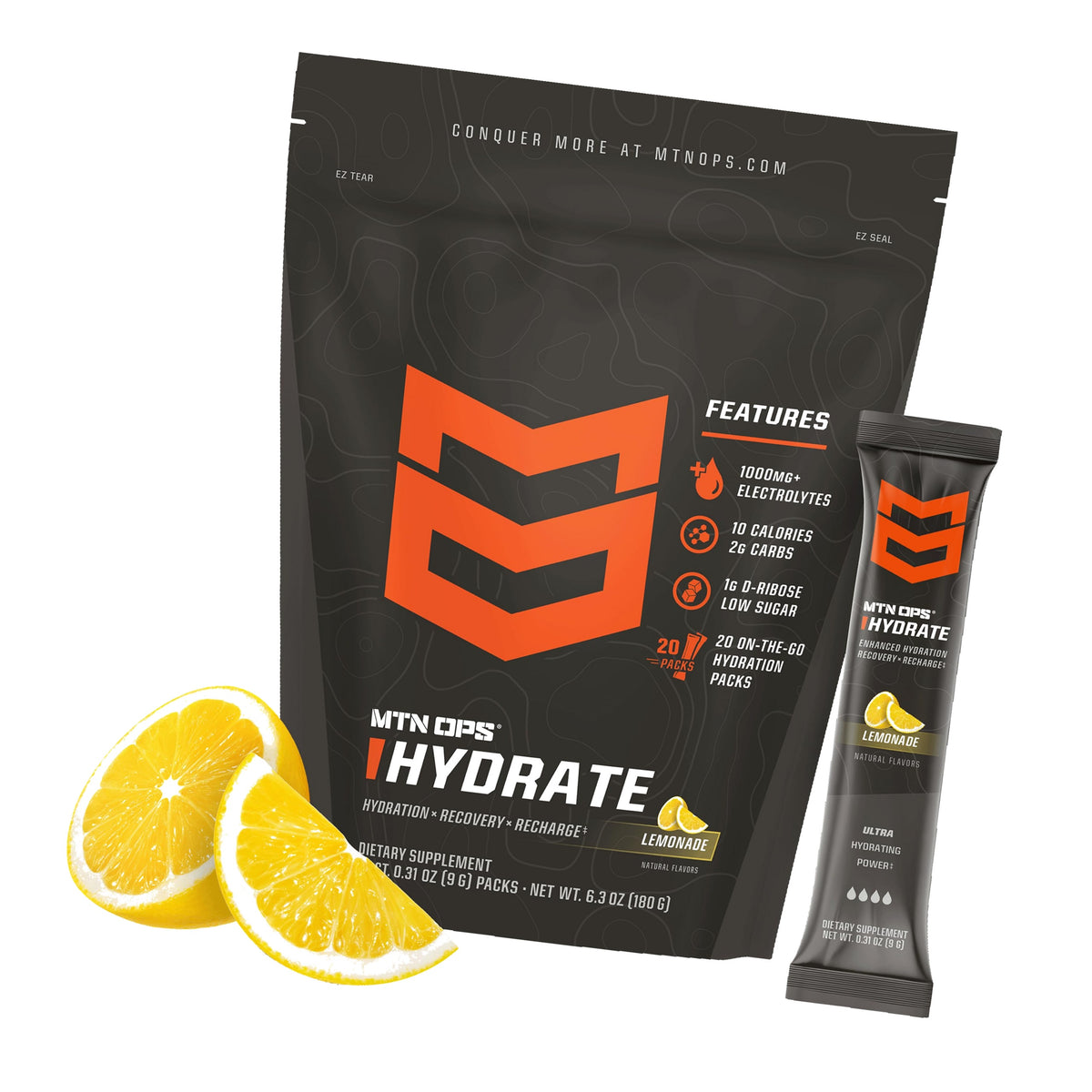 MTN OPS Hydrate Sugar Free Electrolyte Packets, Lemonade