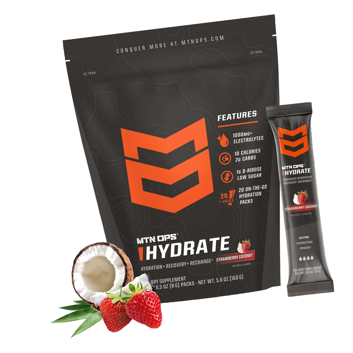 MTN OPS Hydrate Sugar Free Electrolyte Packets, Strawberry Coconut