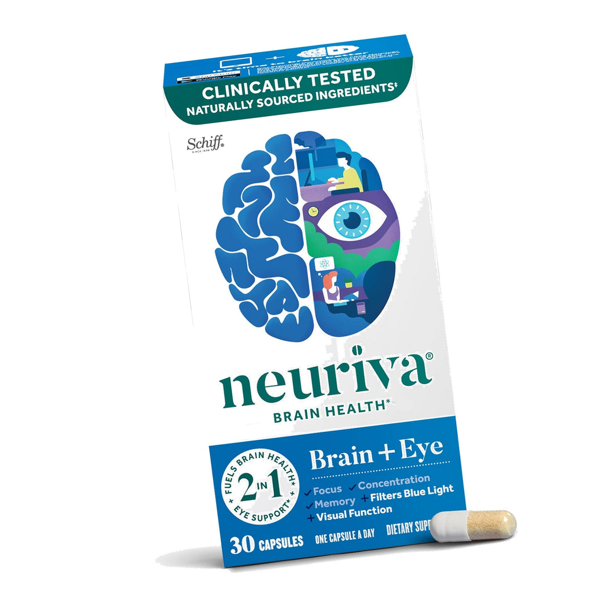 NEURIVA Brain + Eye Supplement - 30 Count Capsules
