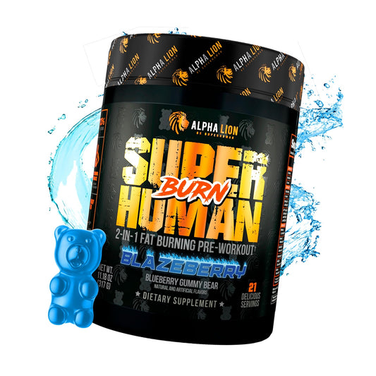 ALPHA LION Superhuman Burn – 2 in 1 Metabolism Booster Pre Workout and Thermogenic Fat Burner for Men – Appetite Suppressant and Weight Loss Supplement (21 Servings, Blue Gummy Bear Flavor)