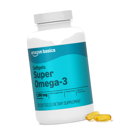 Amazon Basics Super Omega-3 with Natural Lemon Flavor, EPA & DHA Omega-3 Fatty acids, 120 Count (1280 mg per Serving, 2 Softgels) (Previously Amazon Elements)