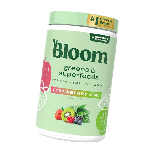 Bloom Nutrition Superfood Greens Powder, Digestive Enzymes with Probiotics and Prebiotics, Gut Health, Bloating Relief for Women, Chlorella, Juice Mix with Beet Root Powder, 25 SVG, Strawberry Kiwi