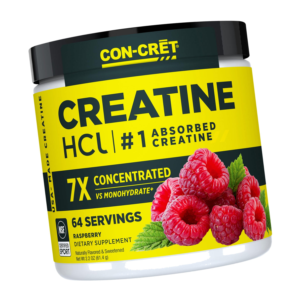 CON-CRET Creatine HCl Powder for Women and Men, Raspberry, 64 Servings