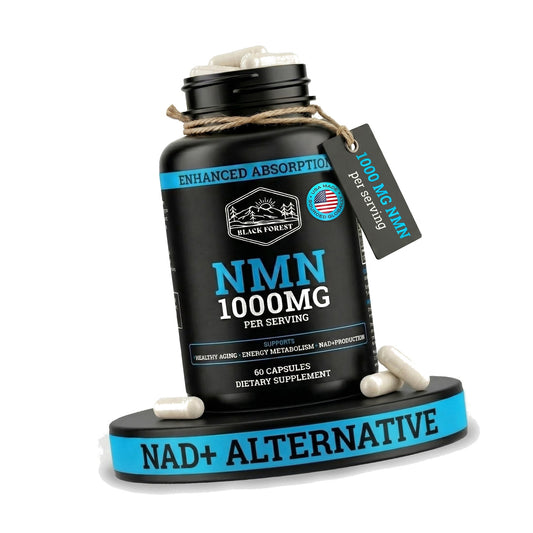 Black Forest NMN Supplements 1000mg (Nicotinamide Mononucleotide) 99% Pure, Stabilized Form, BioPerine® for Enhanced Bioavailability (60 Capsules) (NMN 1000mg per Serving) NAD Supplement for NAD