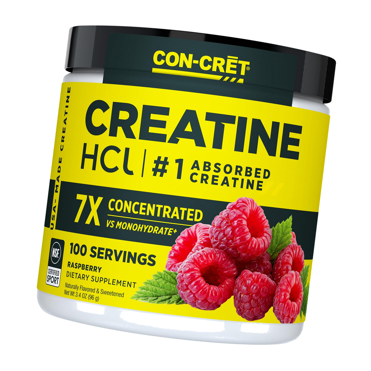 CON-CRET Creatine HCl Powder for Women and Men, Raspberry, 100 Servings
