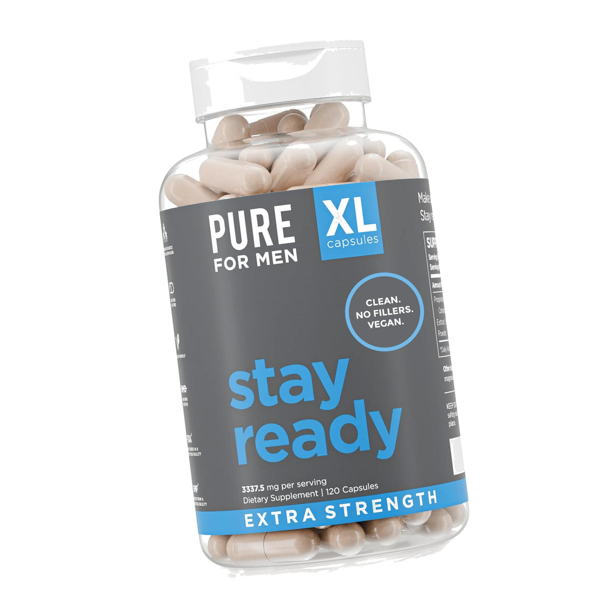 Pure for Men Stay Ready Fiber Supplement Psyllium Husk (120 XL Capsules)