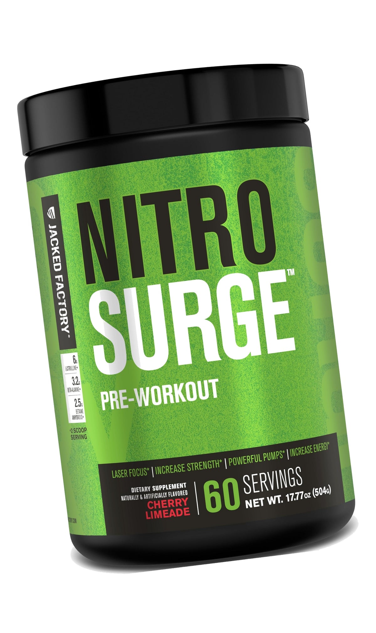 Jacked Factory NITROSURGE Pre Workout Supplement - Endless Energy, Instant Strength Gains, Clear Focus, Intense Pumps - NO Booster & Powerful Preworkout Energy Powder - 60 Servings, Cherry Limeade