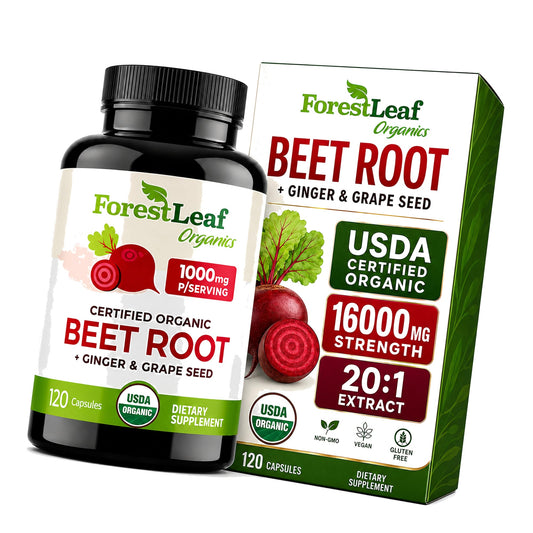 ForestLeaf Organic Beet Root Capsules, Ginger & Grape Seed, 120 Caps